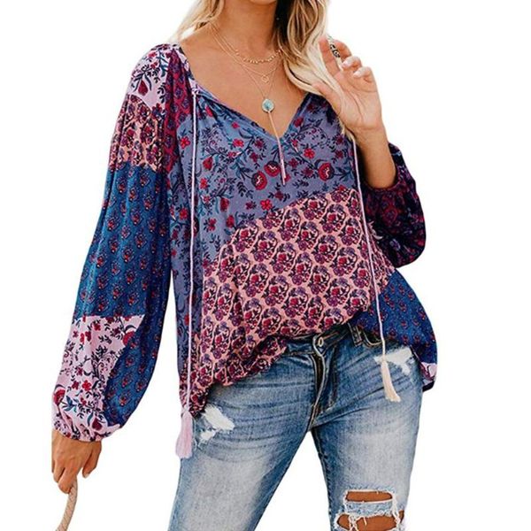 split v neck tassel women blouse drawstring holiday beach summer loose casual soft floral printed breathable long sleeve women's blouse, White
split v neck tassel women blouse drawstring holiday beach summer loose casual soft floral printed breathable long sleeve women's blouse, White
