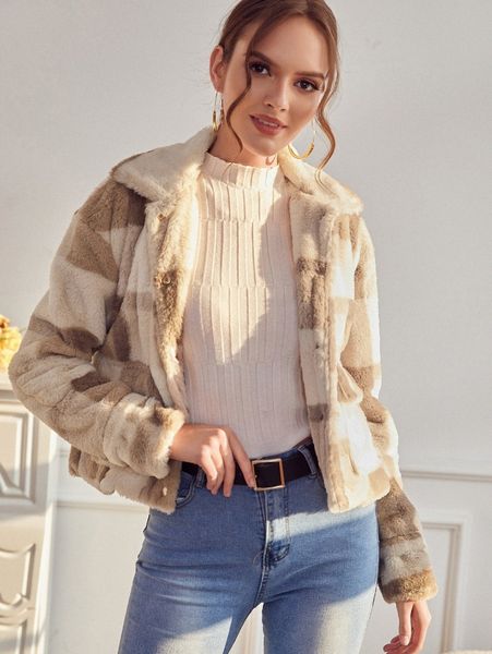 plaid pattern button up dual pocket teddy jacket v73z#, Black;brown
plaid pattern button up dual pocket teddy jacket v73z#, Black;brown