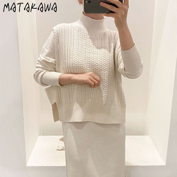 two piece set women korea chic turtleneck linen pattern knitted vest casual straight split long dress female 210506, White
two piece set women korea chic turtleneck linen pattern knitted vest casual straight split long dress female 210506, White