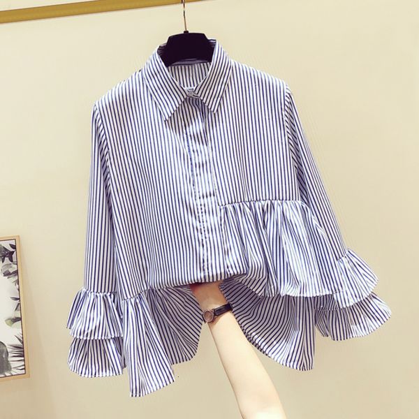 blouses vertical striped female long sleeve blouse spring korean-style ruffle bell-sleeve loose shirt stripe blouses, White
blouses vertical striped female long sleeve blouse spring korean-style ruffle bell-sleeve loose shirt stripe blouses, White