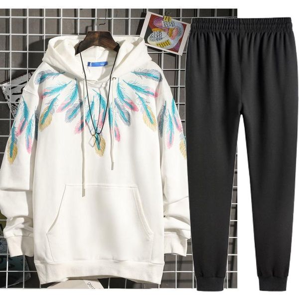 men's hoodies gym tracksuit sport jacket suit set trousers jogging embroidery feather track balck white & sweatshirts, Black
men's hoodies gym tracksuit sport jacket suit set trousers jogging embroidery feather track balck white & sweatshirts, Black