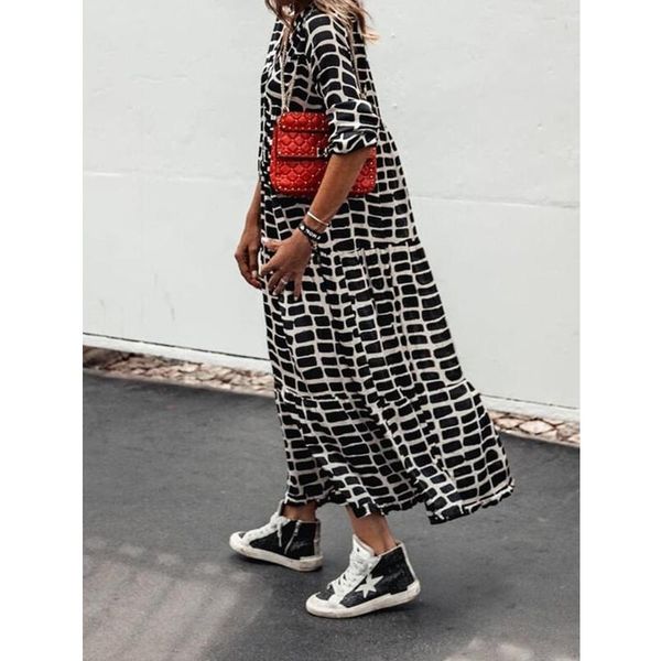 casual dresses women loose long dress fall fashion sleeves v neck plaid prind lugentolo, Black;gray
casual dresses women loose long dress fall fashion sleeves v neck plaid prind lugentolo, Black;gray