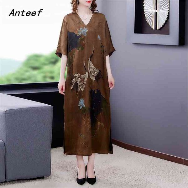 short sleeve plus size silk vintage floral dresses for women casual loose long summer dress elegant clothes sundress 210517, Black;gray
short sleeve plus size silk vintage floral dresses for women casual loose long summer dress elegant clothes sundress 210517, Black;gray
