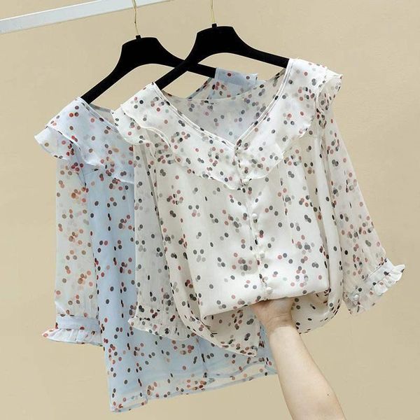 women's blouses & shirts korean style dot printed chiffon loose all-match o -neck single-breasted elegant temperament retro, White
women's blouses & shirts korean style dot printed chiffon loose all-match o -neck single-breasted elegant temperament retro, White