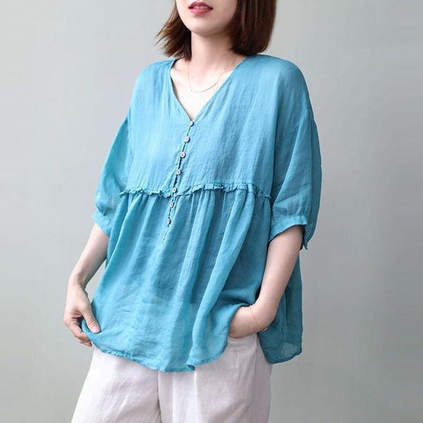 women's blouses & shirts plus size cotton linen women summer loose casual 2021 korean style v-neck oversized woman p1099, White
women's blouses & shirts plus size cotton linen women summer loose casual 2021 korean style v-neck oversized woman p1099, White