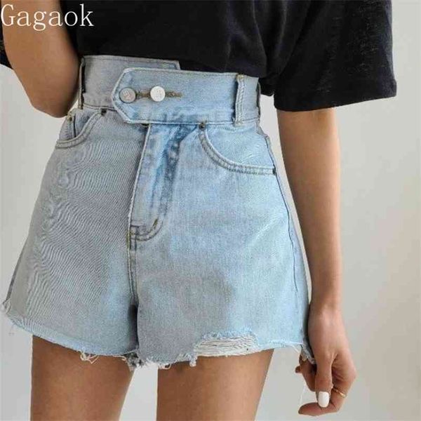 women vintage denim short summer solid korean chic distressed high two buckle wild fashion shorts 210531, White;black
women vintage denim short summer solid korean chic distressed high two buckle wild fashion shorts 210531, White;black