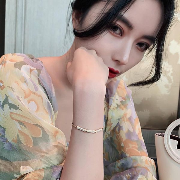 bamboo bracelet female student net red girlfriends sisters ins niche design korean version of simple jewelry link, chain, Black