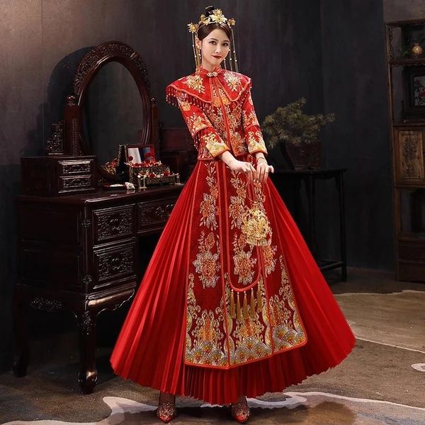 wealthy flower xiuhe clothing women 2021 toast chinese style slim wedding dress dragon and phoenix gown ethnic, Red
wealthy flower xiuhe clothing women 2021 toast chinese style slim wedding dress dragon and phoenix gown ethnic, Red