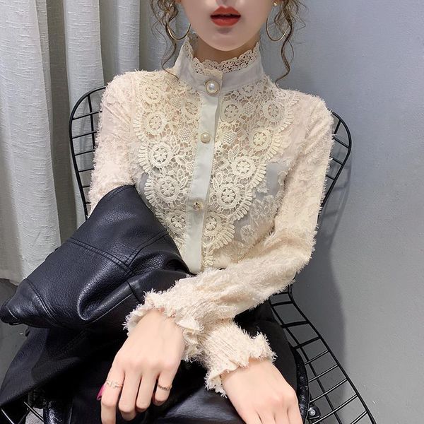 women's blouses & shirts women blouse lace spring autumn turtleneck openwork long-sleeved ropa de mujer, White
women's blouses & shirts women blouse lace spring autumn turtleneck openwork long-sleeved ropa de mujer, White