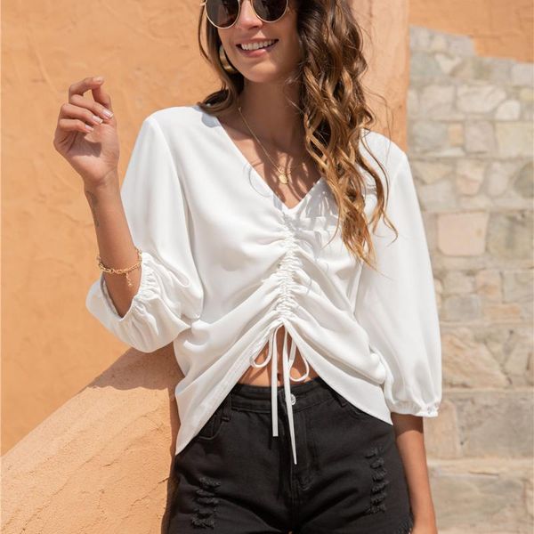 women's blouses & shirts summer v neck blouse tie half lantern sleeve front ruched shirring drawstring crop shirt tee party, White
women's blouses & shirts summer v neck blouse tie half lantern sleeve front ruched shirring drawstring crop shirt tee party, White