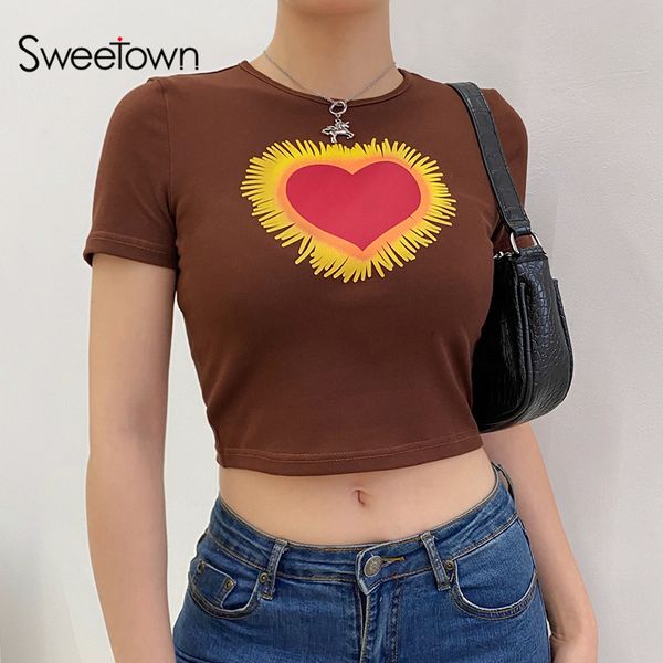 sweetown y2k aesthetic brown vintage crop short sleeve woman tshirts red heart print cute kawaii graphic tees summer 2021, Black;white
sweetown y2k aesthetic brown vintage crop short sleeve woman tshirts red heart print cute kawaii graphic tees summer 2021, Black;white