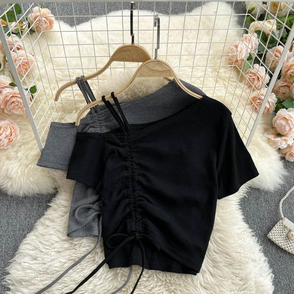 women's t-shirt women slim short sleeve skew collar cropped tee shirts lady stretchy draw string cotton crop t-shirts for girls, White
women's t-shirt women slim short sleeve skew collar cropped tee shirts lady stretchy draw string cotton crop t-shirts for girls, White
