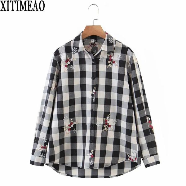 women's blouses & shirts women 2021 fashion office ladies loose coats female autumn vintage plaid printed embroidered shirt coat girls, White
women's blouses & shirts women 2021 fashion office ladies loose coats female autumn vintage plaid printed embroidered shirt coat girls, White