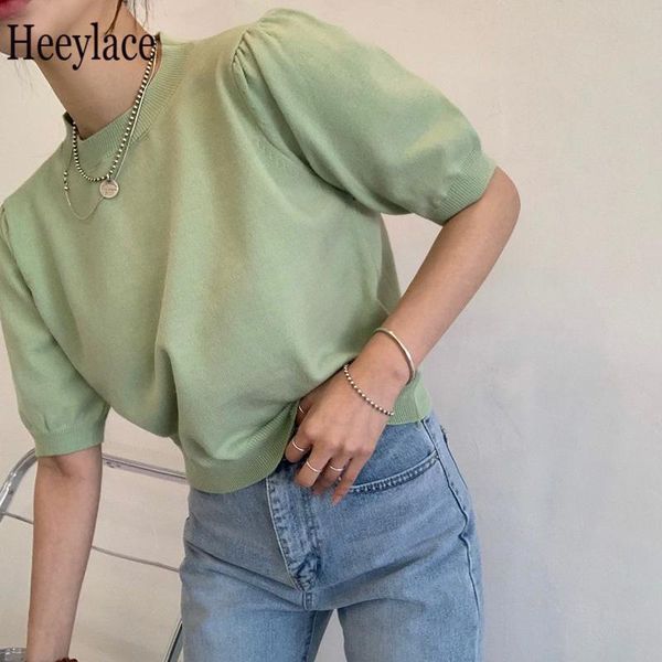 women's t-shirt puff sleeve t shirt solid korean chic 2021 summer ins simple fashion knitted ropa mujer elegant women, White
women's t-shirt puff sleeve t shirt solid korean chic 2021 summer ins simple fashion knitted ropa mujer elegant women, White