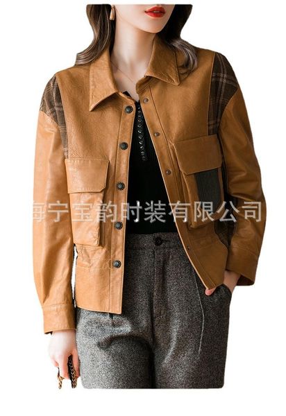 women's jackets haining leather garment short sheepskin stitched woolen cloth korean single jacket 2021 spring, Black;brown
women's jackets haining leather garment short sheepskin stitched woolen cloth korean single jacket 2021 spring, Black;brown
