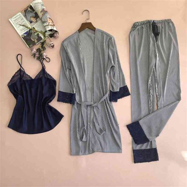 women's sleepwear stripe 3pcs pajaams suit satin nightwear women intimate lingerie spring summer lace bathrobe gown pyjamas 1, Black;red
women's sleepwear stripe 3pcs pajaams suit satin nightwear women intimate lingerie spring summer lace bathrobe gown pyjamas 1, Black;red