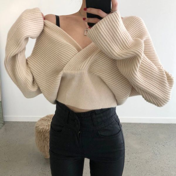 women's sweaters sweater autumn winter solid color v-neck crossover fashion loose bat sleeve women clothing design korea qmo9, White;black
women's sweaters sweater autumn winter solid color v-neck crossover fashion loose bat sleeve women clothing design korea qmo9, White;black