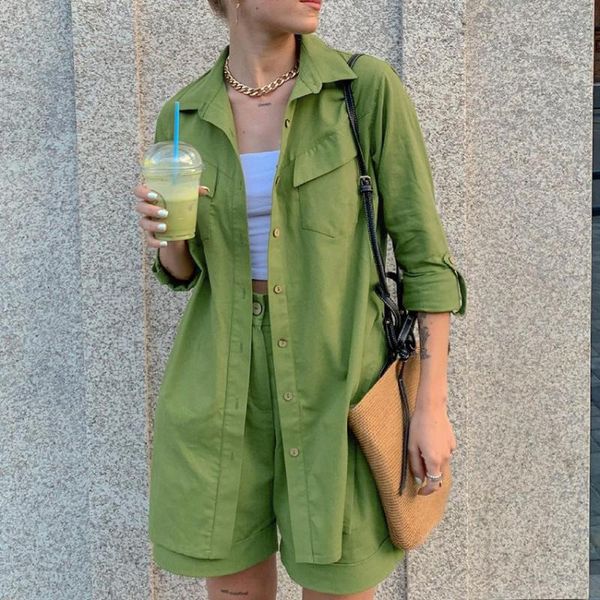 women's tracksuits autumn 2021, shirt lapel,elegant, commuting, straight pants, short,green loose suit,fashionable wear,2021,, Gray
women's tracksuits autumn 2021, shirt lapel,elegant, commuting, straight pants, short,green loose suit,fashionable wear,2021,, Gray