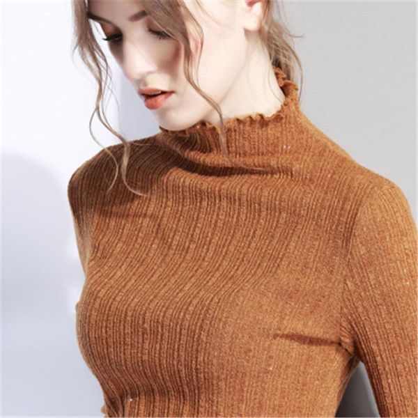 women's sweaters 2021 fashion ruffles autumn winter sweater women stretchy slim long sleeve with fleece pullover knitted jumper pz2671, White;black
women's sweaters 2021 fashion ruffles autumn winter sweater women stretchy slim long sleeve with fleece pullover knitted jumper pz2671, White;black