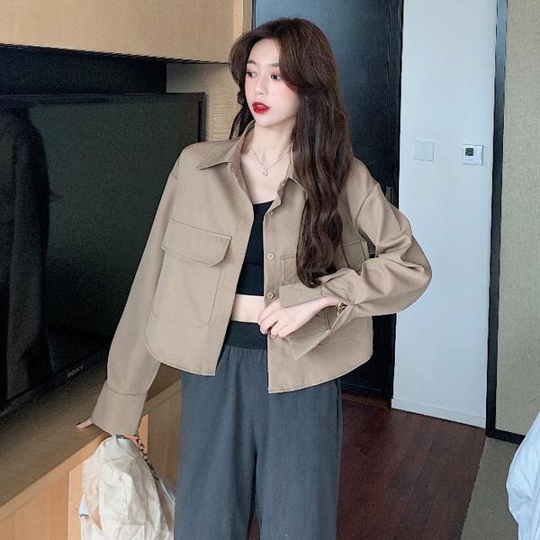 short jacket women's spring and autumn versatile 2021 korean loose casual long sleeve jackets, Black;brown
short jacket women's spring and autumn versatile 2021 korean loose casual long sleeve jackets, Black;brown