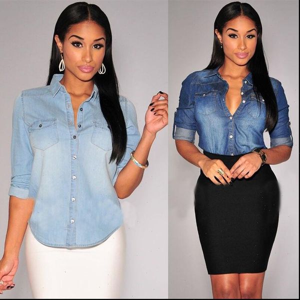 ladies denim women shirt blouses long sleeve blue jeans fashion blusas camisa femininas spring top, White
ladies denim women shirt blouses long sleeve blue jeans fashion blusas camisa femininas spring top, White