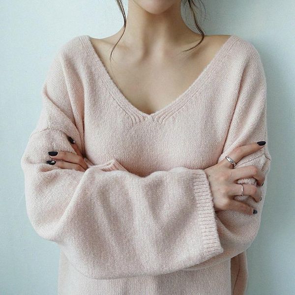 minimalist korean style knitting casual pink pullovers 2021 autumn winter women's sweaters v-neck long sleeve, White;black
minimalist korean style knitting casual pink pullovers 2021 autumn winter women's sweaters v-neck long sleeve, White;black