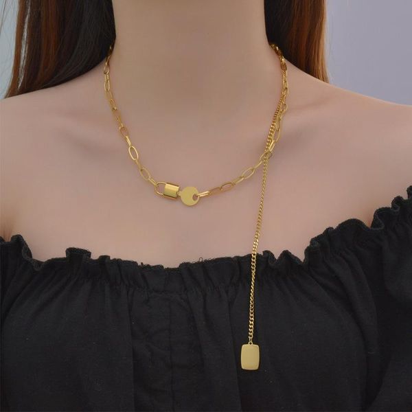 chokers allme personality square coin pendant necklace for women gold color hollow chunky chain long tassel titanium steel necklaces, Golden;silver
chokers allme personality square coin pendant necklace for women gold color hollow chunky chain long tassel titanium steel necklaces, Golden;silver