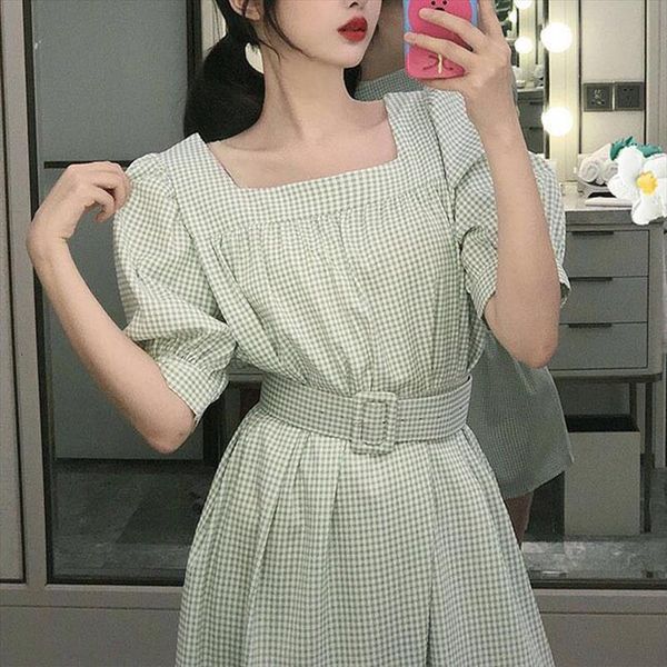vintage plaid french womens dress square collar puff sleeve thin fairy female party one piece korean summer chic, Black;gray
vintage plaid french womens dress square collar puff sleeve thin fairy female party one piece korean summer chic, Black;gray