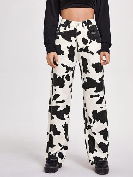 women's jeans female straight cow print wide leg pattern high waist trendy trousers for daily streetwear all seasons korean pants, Blue
women's jeans female straight cow print wide leg pattern high waist trendy trousers for daily streetwear all seasons korean pants, Blue