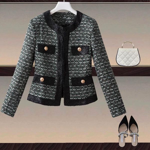 women's jackets 2021 autumn and winter wool tweed round neck long-sleeved temperament elegant short jacket women, Black;brown
women's jackets 2021 autumn and winter wool tweed round neck long-sleeved temperament elegant short jacket women, Black;brown