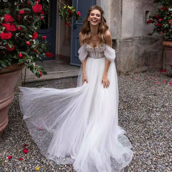 sweetheart bead wedding dresses 2 in 1 detachable off shoulder ruched tulle a-line bridal gown vestido de novia boda brautkleid, White
sweetheart bead wedding dresses 2 in 1 detachable off shoulder ruched tulle a-line bridal gown vestido de novia boda brautkleid, White