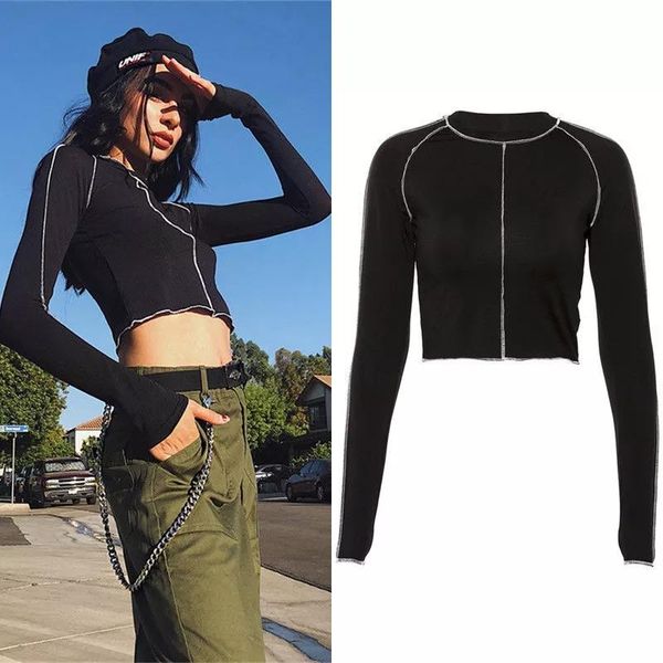 women's t-shirt 2021 long sleeve slim fit black street stylish cool short stretch pullover tee mujer manga larga, White
women's t-shirt 2021 long sleeve slim fit black street stylish cool short stretch pullover tee mujer manga larga, White