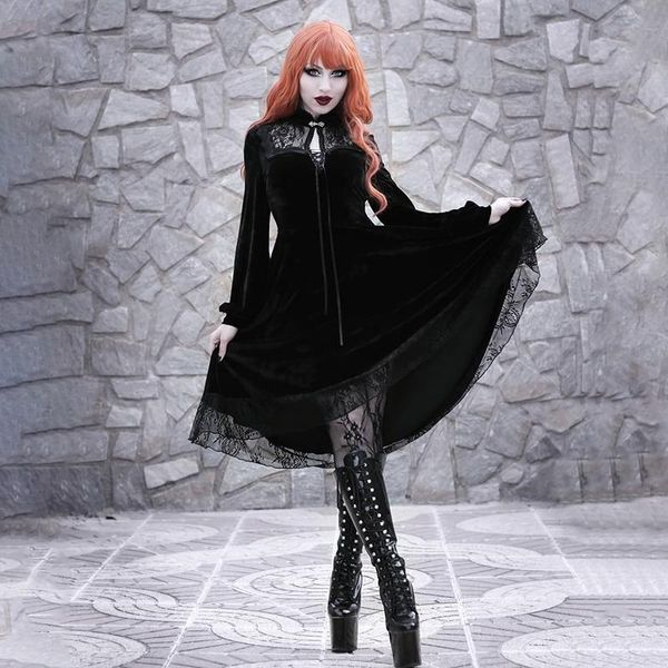 casual dresses gothic lace up black dress vintage elegant high waist women harajuku hollow out party night formal, Black;gray
casual dresses gothic lace up black dress vintage elegant high waist women harajuku hollow out party night formal, Black;gray