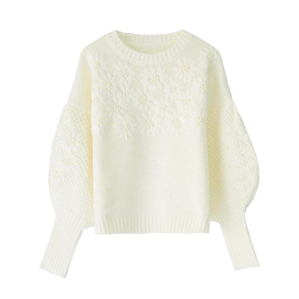 women's sweaters fannic 2021 winter fashion flower embroidered knitted lantern sleeves pullover round neck sweater women, White;black
women's sweaters fannic 2021 winter fashion flower embroidered knitted lantern sleeves pullover round neck sweater women, White;black