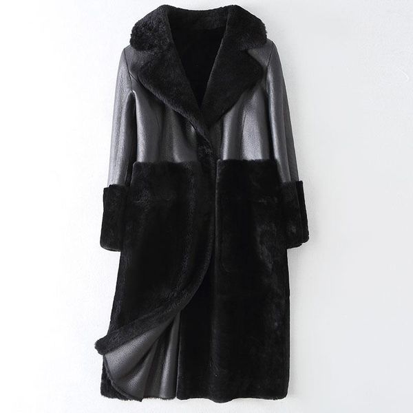 women's leather & faux a fur coat for women, Black