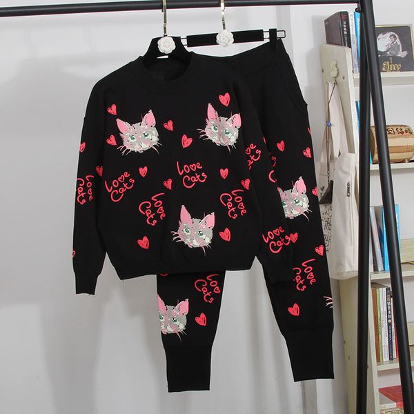pant knitted tracksuit set women cartoon print pullover sweater long pants sets female loose casual black knitting two piece outfits, White
pant knitted tracksuit set women cartoon print pullover sweater long pants sets female loose casual black knitting two piece outfits, White