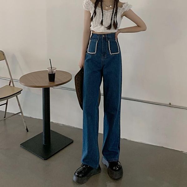 women's jeans casual straight wide-leg pants pearl pocket decoration loose women summer 2021 high-waisted thin all-match trousers, Blue
women's jeans casual straight wide-leg pants pearl pocket decoration loose women summer 2021 high-waisted thin all-match trousers, Blue