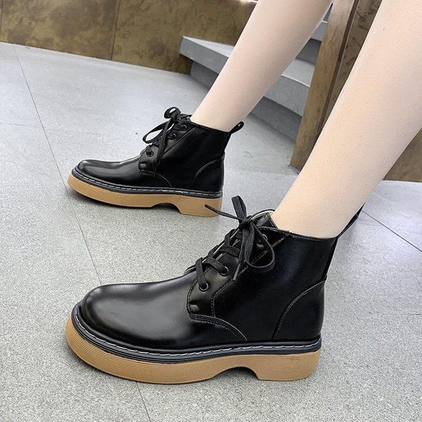boots leather women's shoes thick sole lace up 2021 spring autumn short ankle for women motorcycle botines mujer, Black
boots leather women's shoes thick sole lace up 2021 spring autumn short ankle for women motorcycle botines mujer, Black