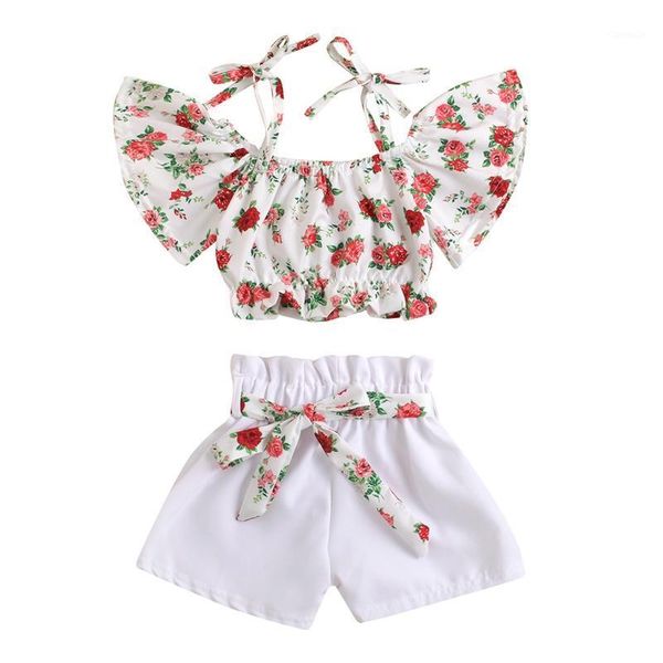 pcs infant summer outfits baby girl cold shoulder tie-up floral boat neck flare sleeve crop + solid color shorts belt clothing sets, White
pcs infant summer outfits baby girl cold shoulder tie-up floral boat neck flare sleeve crop + solid color shorts belt clothing sets, White