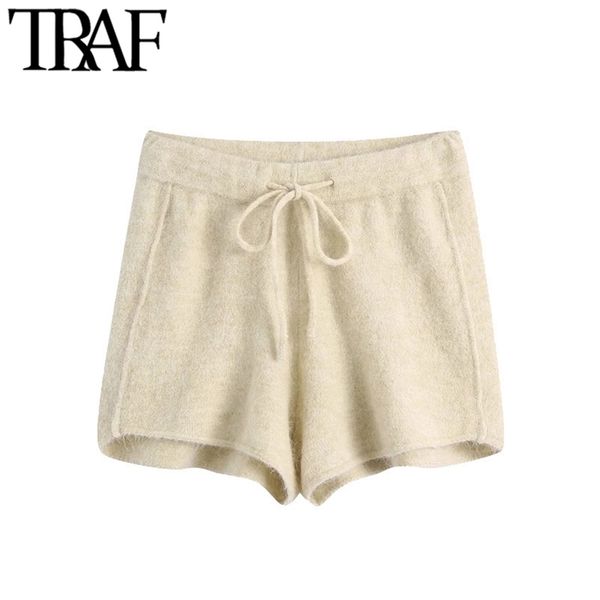 women fashion with drawstring knitted shorts vintage high elastic waist soft touch female short pants mujer 210507, White;black
women fashion with drawstring knitted shorts vintage high elastic waist soft touch female short pants mujer 210507, White;black