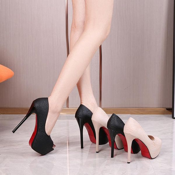 dress shoes 2021 ultra high heel fine fish mouth waterproof platform smooth women's single embossed hate day sexy, Black
dress shoes 2021 ultra high heel fine fish mouth waterproof platform smooth women's single embossed hate day sexy, Black