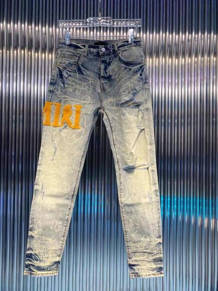 men's jeans fashion brand cashew flower pattern holes do old wash slim-leg high quality, Blue
men's jeans fashion brand cashew flower pattern holes do old wash slim-leg high quality, Blue