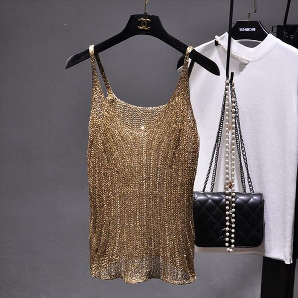gold lurex knit womens tank hollow sleeveless shirt big v neck slim shiny basic camisole summer for, White
gold lurex knit womens tank hollow sleeveless shirt big v neck slim shiny basic camisole summer for, White