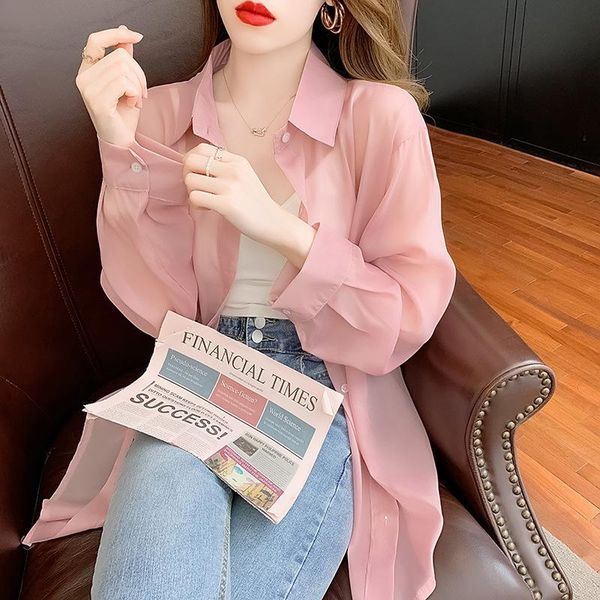 women's blouses & shirts sunscreen 2021 summer korean thin long sleeve temperament lapel loose shirt coat, White
women's blouses & shirts sunscreen 2021 summer korean thin long sleeve temperament lapel loose shirt coat, White