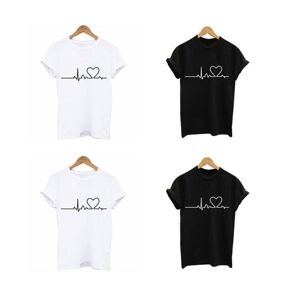 women's t-shirt spring-summer simple heartbeat ladies loose short-sleeved round neck printted casual harajuku love trendy tee, White
women's t-shirt spring-summer simple heartbeat ladies loose short-sleeved round neck printted casual harajuku love trendy tee, White