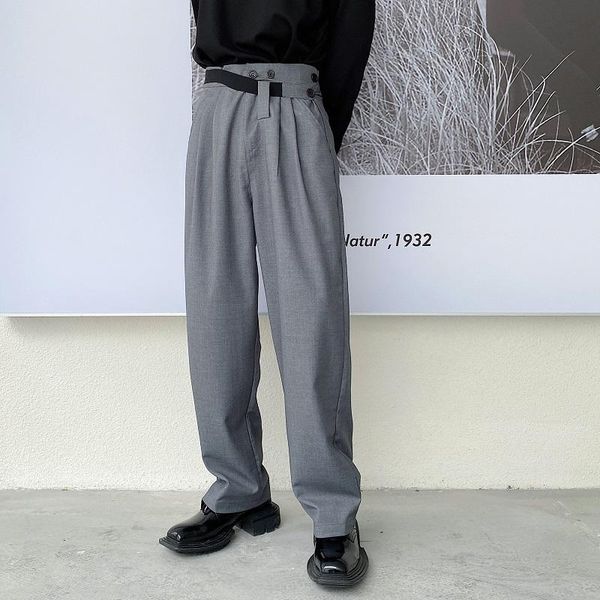 men's suits & blazers elastic waist suit pant men loose casual straight ribbon high long man streetwear trend fashion trousers, White;black
men's suits & blazers elastic waist suit pant men loose casual straight ribbon high long man streetwear trend fashion trousers, White;black
