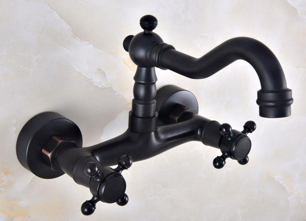 bathroom sink faucets black oil rubbed brass double handle hole wall mounted kitchen basin faucet mixer tap swivel spout 360' dnf812 
bathroom sink faucets black oil rubbed brass double handle hole wall mounted kitchen basin faucet mixer tap swivel spout 360' dnf812