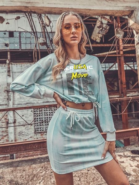 letter graphic crop sweatshirt and skirt z7we#, White