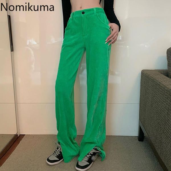 women's pants & capris nomikuma green corduroy women solid color split design casual trousers female korean style full length pantalone, Black;white
women's pants & capris nomikuma green corduroy women solid color split design casual trousers female korean style full length pantalone, Black;white