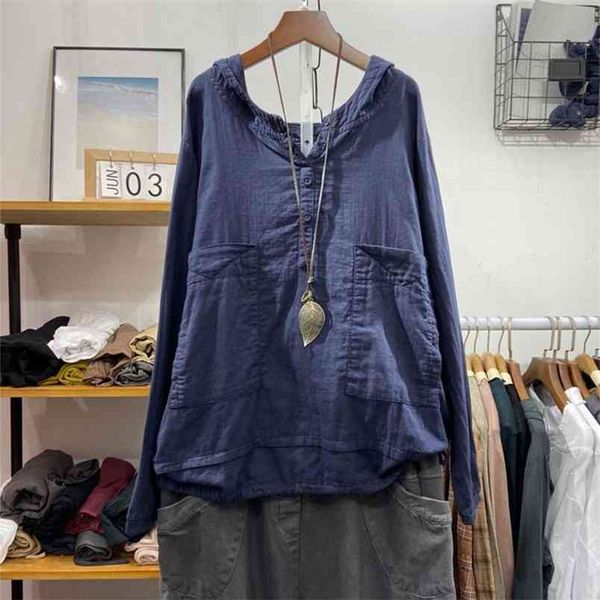 spring art style women long sleeve loose tee shirt double pocket femme 100% cotton casual white hooded t-shirt v311 210512
spring art style women long sleeve loose tee shirt double pocket femme 100% cotton casual white hooded t-shirt v311 210512